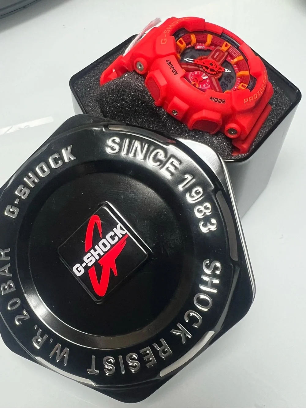 G-Shock Red Watch with Yellow Accents